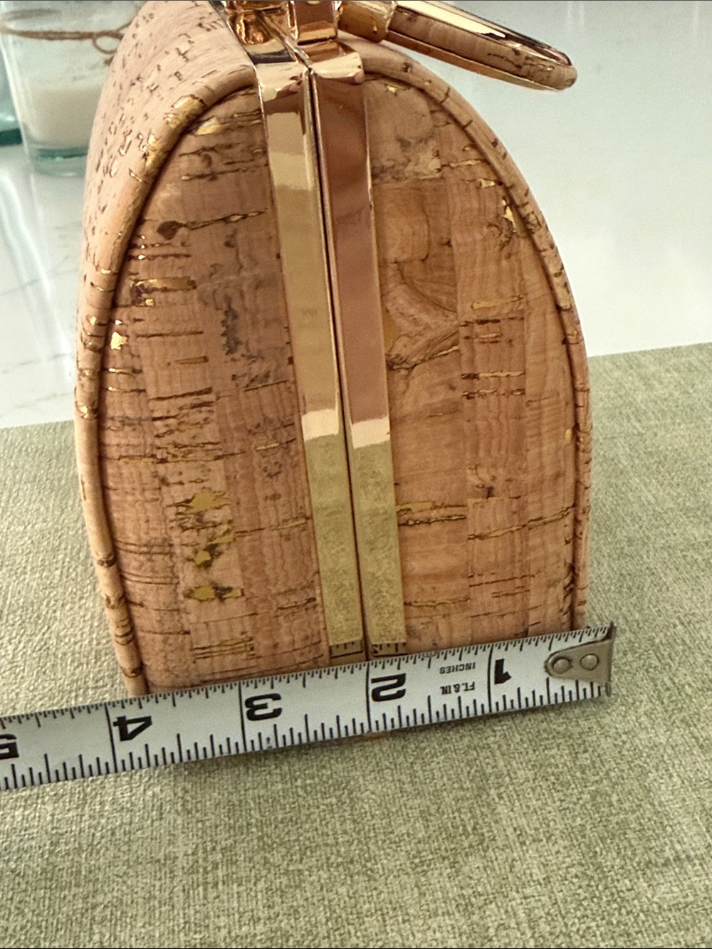 Natural Cork Hard Framed Mini Handbag with Gold Detail NEW - Picture 11 of 11